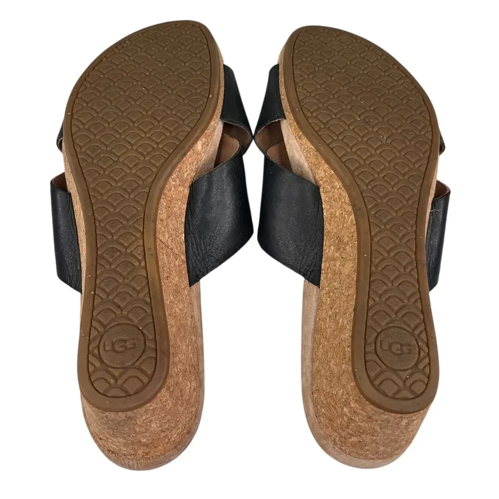 UGG LYRA Wedge Sandals 11 Black Criss Cross Slides 1009854